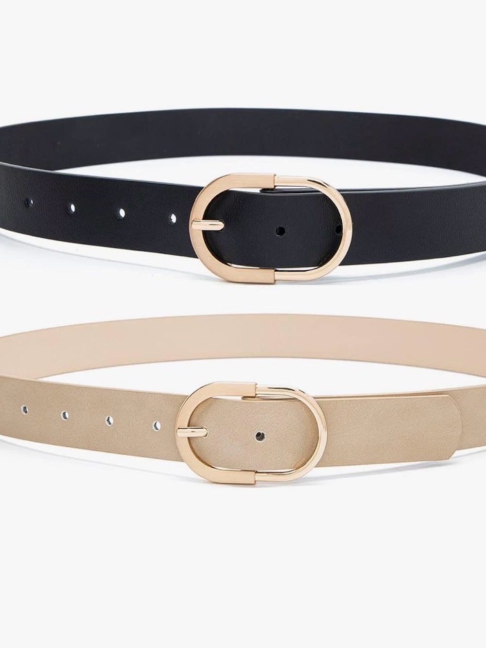 Classic Oval Buckle Women's Belt - Black & Beige
